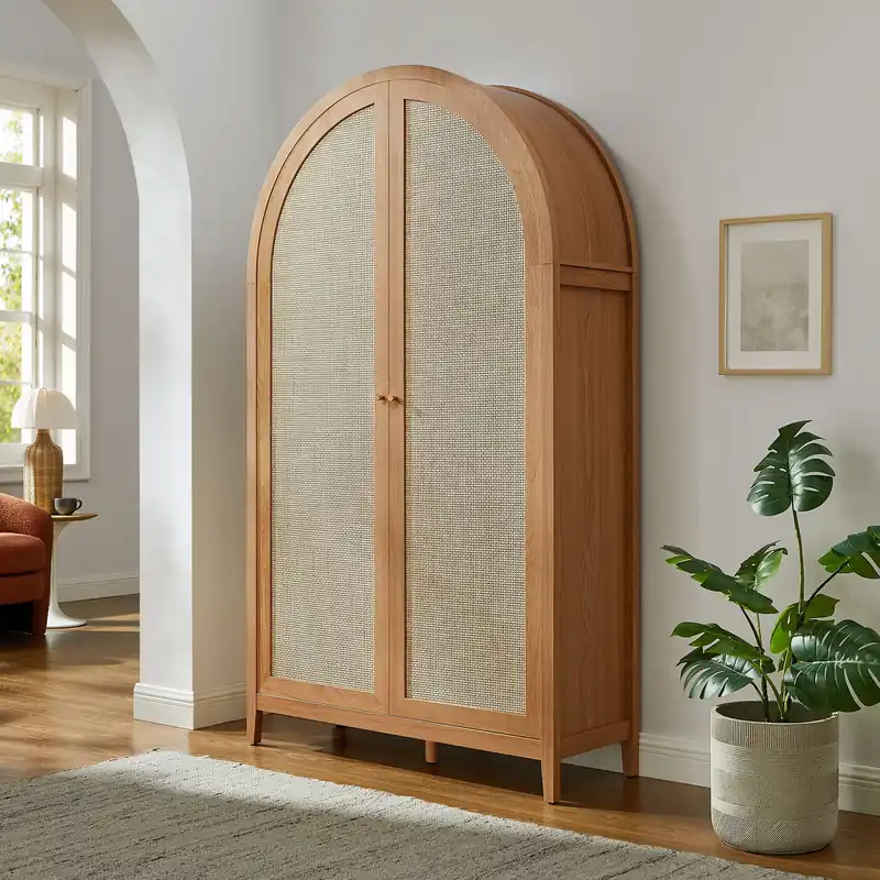 Buy Today Calista 79" Tall Wide Rattan Arched Storage Cabinet by Modway