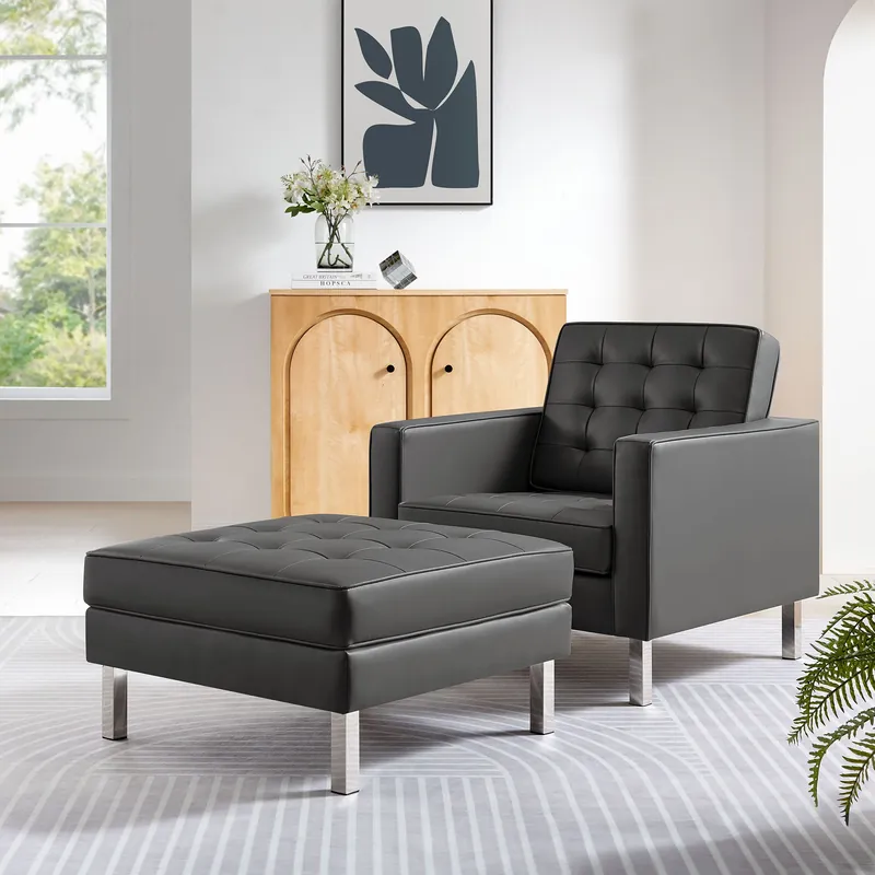 Buy Online Loft Tufted Vegan Leather Armchair and Ottoman Set by Modway