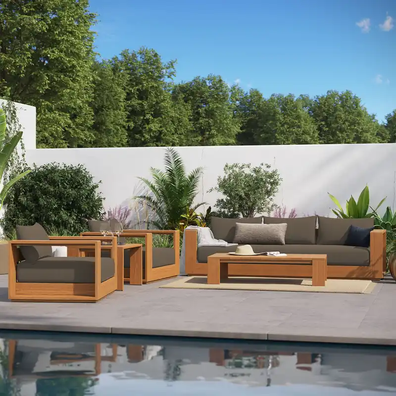 Tahoe 5-Piece Outdoor Patio Acacia Wood Furniture Set by Modway Fast Shipping
