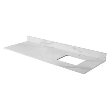 New Release Fine Fixtures 72" White Carrara Sintered Stone Vanity Countertop - Removable Backsplash - For Single Right Sink