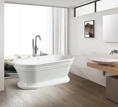 Vanity Art VA6610-S-PC 59" x 30" Freestanding Acrylic Soaking Bathtub - White/Polished Chrome Trim Latest