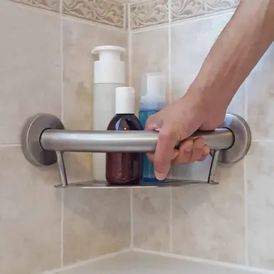 Healthcraft PLUS Corner Shelf + Decorative Grab Bar, Two In One - Brushed Stainless No Minimum Order