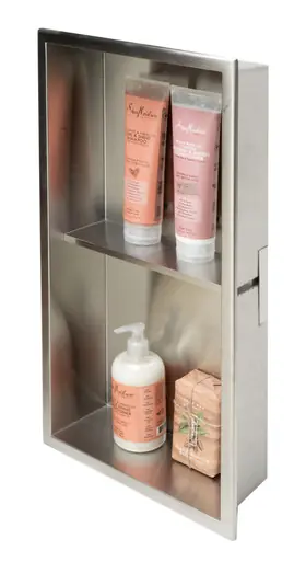 While Supplies Last Alfi 12 x 24 Brushed Stainless Steel Vertical Double Shelf Bath Shower Niche