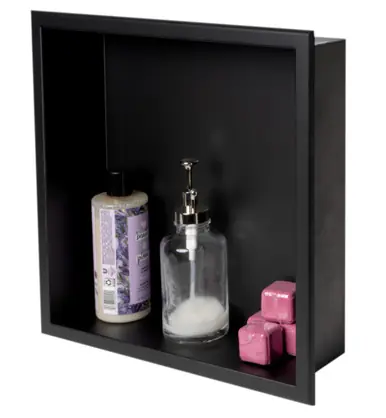 Order Now Alfi 16" x 16" Black Matte Stainless Steel Square Single Shelf Bath Shower Niche