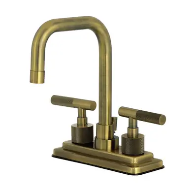 Kingston Brass Convergent 4-Inch Centerset Bathroom Faucet with Knurled Handle and Retail Pop-Up Drain, Antique Brass - KS6643KNL One Day Deal