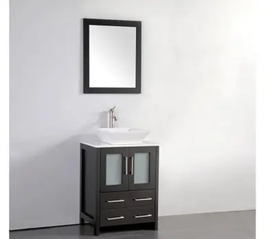 Grab Now Vanity Art VA3124E 24 Inch Wood & Glass Vanity Cabinet with Ceramic Vessel Sink & Mirror - Espresso