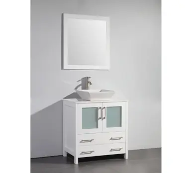 Vanity Art VA3130W 30 Inch Vanity Cabinet with Ceramic Top & Vessel Sink & Mirror - White Editor’s Pick