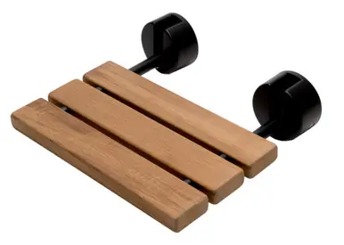 Alfi Black Matte 16" Wide Foldable Teak Shower Seat with Round Hardware New Release