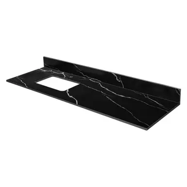 Last Chance Fine Fixtures 72" Black Carrara Sintered Stone Vanity Countertop - Removable Backsplash - For Single Left Sink