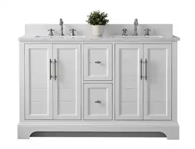 Clearance Vanity Art VA5054-W White 54 Inch Bathroom Vanity with two Bowl Engineered Marble Top & Backsplash