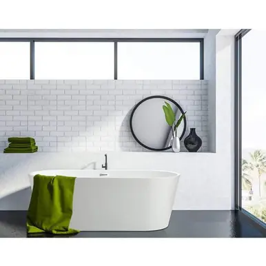 Vanity Art VA6815-XS-PC Bordeaux 54 in. Acrylic Flatbottom Freestanding Bathtub - White/Polished Chrome Trim Same Day Shipping