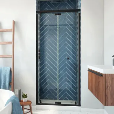 Top Rated DreamLine Butterfly-S 34-35 1/2 in. W x 74 in. H Semi-Frameless Sliding Bi-Fold Shower Door in Satin Black
