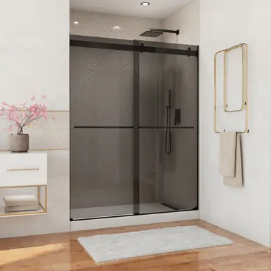 DreamLine Essence 56-60 in. W x 76 in. H Frameless Smoke Gray Glass Bypass Shower Door in Satin Black Direct From Manufacturer