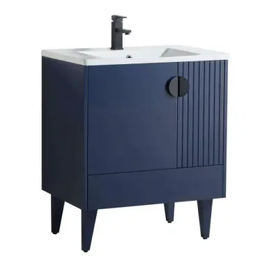 Premium Fine Fixtures Venezian Vanity Cabinet 30" Wide - Navy Blue With Black Handle - VN30NB