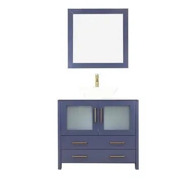 Vanity Art VA3136B 36 Inch Single Sink Bathroom Vanity Set With Engineered Marble Vanity Top With Soft Closing Doors And Drawers - Blue Money Back Guarantee