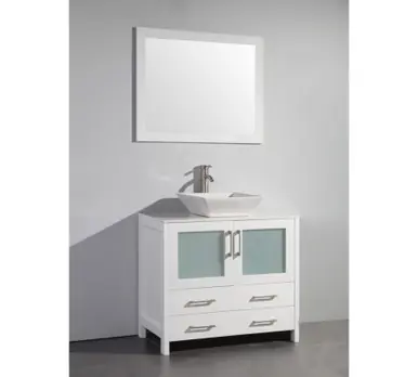 Vanity Art VA3136W 36 Inch Vanity Cabinet with Ceramic Vessel Sink & Mirror - White Same Day Shipping