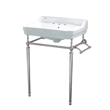 Whitehaus WHV024-L33-3H-PN Victoriahaus Console Sink with Integrated Rectangular bowl with widespread hole drill, Polished Nickel Leg Support - White/Polished Nickel - 23 inch Exclusive Offer