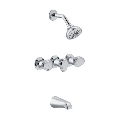 Direct From Factory Gerber G0058500 Hardwater Three Handle Threaded Escutcheon Tub & Shower Faucet with IPS/Sweat Connections & Threaded Spout 1.75gpm - Chrome
