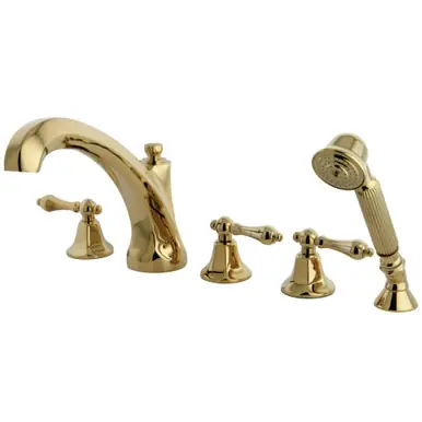 Factory Price Kingston Brass KS43225AL Metropolitan Roman Tub Faucet with Hand Shower, Polished Brass