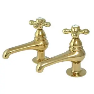 Time-Limited Kingston Brass Two Handle with Two Spouts Basin Lavatory Faucet - Polished Brass KS3202AX
