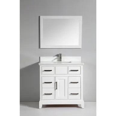 Clearance Vanity Art VA1036W 36 Inch Vanity Cabinet with Engineered Marble Vanity Top & Mirror - White