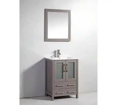 Top Pick Vanity Art VA3024G 24 Inch Glass & Wood Vanity with Ceramic Sink & Mirror - Grey