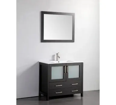 Discount Vanity Art VA3036E 36 Inch Vanity Cabinet with Integrated Ceramic Sink & Mirror - Espresso