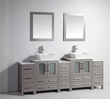 Buy Online Vanity Art VA3124-84G 84 Inch Double Sink Vanity Cabinet with Ceramic Vessel Sink & Mirror - Grey