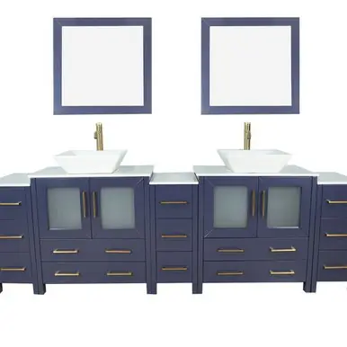 Vanity Art VA3130-96B 96 Inch Double Sink Bathroom Vanity Set With Engineered Marble Vanity Top With Soft Closing Doors And Drawers - Blue Clearance