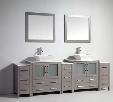 Modern Vanity Art VA3130-96G 96 Inch Double Sink Vanity Cabinet with Ceramic Vessel Sink & Mirror - Grey