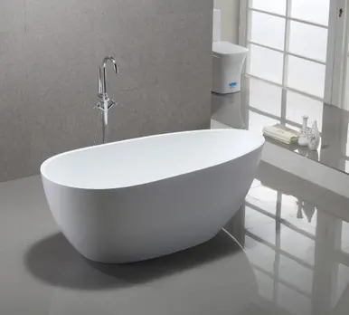 Premium Vanity Art VA6515-S-PC 59" Freestanding Acrylic Soaking Bathtub - White/Polished Chrome Trim