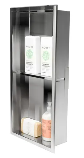 Luxury Alfi 12 x 24 Polished Stainless Steel Vertical Double Shelf Bath Shower Niche