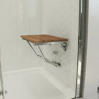 DreamLine Folding Shower Seat - Natural Teak Wood - Chrome Trim - SHST-01-TK Must Have