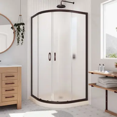 DreamLine Prime 36 in. x 74 3/4 in. Semi-Frameless Frosted Glass Sliding Shower Enclosure in Oil Rubbed Bronze, Biscuit Base Kit Warranty Included