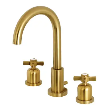 Viral Kingston Brass Fauceture FSC8923ZX Millennium Widespread Two Handle Bathroom Faucet, Brushed Brass