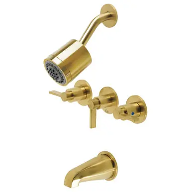 Same Day Shipping Kingston Brass KBX8137NDL NuvoFusion Three-Handle Tub and Shower Faucet, Brushed Brass