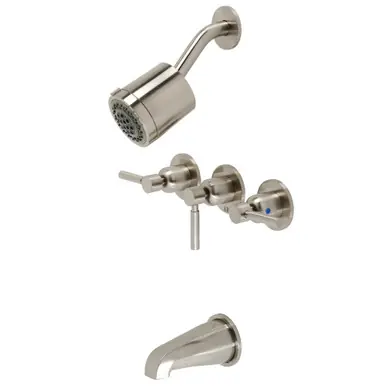 Low Price Kingston Brass KBX8138DL Concord Three-Handle Tub and Shower Faucet, Brushed Nickel