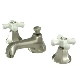 Buy Online Kingston Brass Two Handle 8" to 16" Widespread Lavatory Faucet with Brass Pop-Up Drain - Satin Nickel KS4468PX