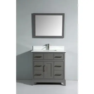 Vanity Art VA1036G 36 Inch Vanity Cabinet with Engineered Marble Vanity Top & Mirror - Grey Bulk Order