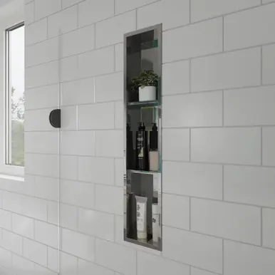 Alfi 8 x 36 Polished Stainless Steel Vertical Triple Shelf Bath Shower Niche Holiday Sale
