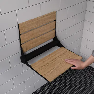 Save Now Alfi Black Matte 17" Wide Foldable Teak Shower Seat with Backrest