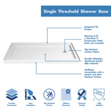 Last Chance DreamLine DLT-1130602 SlimLine 30 in. D x 60 in. W x 2 3/4 in. H Right Drain Single Threshold Shower Base in White