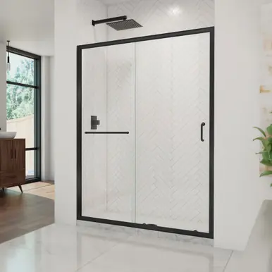Limited Offer DreamLine Infinity-Z 56-60 in. W x 72 in. H Semi-Frameless Sliding Shower Door, Clear Glass in Satin Black