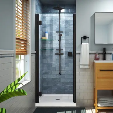 Fan Favorite DreamLine Lumen 34-35 in. W by 72 in. H Semi-Frameless Hinged Shower Door in Satin Black