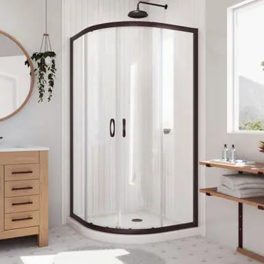 DreamLine Prime 36 in. x 74 3/4 in. Semi-Frameless Clear Glass Sliding Shower Enclosure in Oil Rubbed Bronze with White Base Kit Seasonal Sale