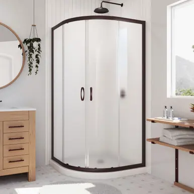 Time-Limited DreamLine Prime 38 in. x 74 3/4 in. Semi-Frameless Frosted Glass Sliding Shower Enclosure in Oil Rubbed Bronze with White Base Kit