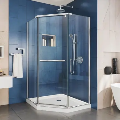 Modern DreamLine Prism 36 1/8 in. D x 36 1/8 in. W x 72 in. H Frameless Pivot Shower Enclosure in Chrome
