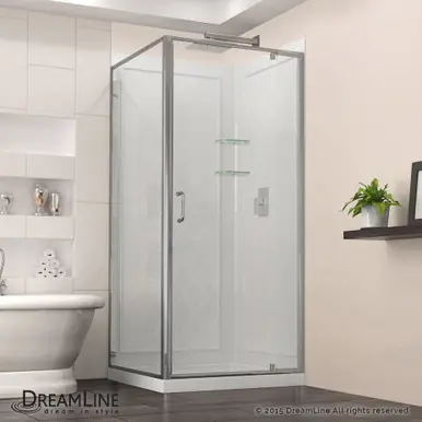 Same Day Shipping DreamLine DL-6717-01CL Flex 36-in. W x 36-in. D x 76-3/4-in. H Frameless Shower Enclosure, Backwall and Base Kit, Chrome Hardware