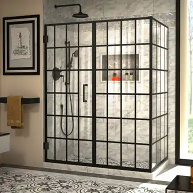 DreamLine Unidoor Toulon 34 in. D x 58 in. W x 72 in. H Frameless Hinged Shower Enclosure in Satin Black Exclusive Offer