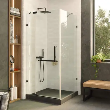 Fine Fixtures SDK30BL Frameless Square Shower Enclosure With Adjustable Door - 30" X 30" - Black While Supplies Last